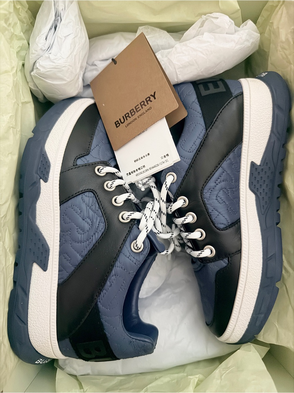 NEW Burberry Kids Navy & White Brockton Sneakers Size EU 31